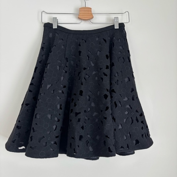 Jill Stuart Black Wool Floral Cut Out A-Line Skirt 0 - Picture 1 of 8
